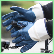 SRSAFETY open back blue nitrile coated jersey working glove safety cuff jersey liner